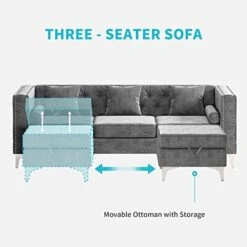 CECER Sofa, 3 Pieces Sofa Set, Loveseat Sofa- Oversize Sofa Couch- Sofa Chair, Velvet Sofa With Pillow, Couches For Living Room, Apartment, Office, Gray Sofa -Safavieh Furnitue Shop 41M5k91lrxL