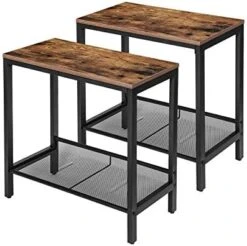 HOOBRO Side Tables, Set Of 2 Narrow Nightstands, Industrial End Table With Flat Or Slant Adjustable Mesh Shelf For Small Spaces, Stable Metal Frame And Easy Assembly, Rustic Brown And Black BF24BZ01 -Safavieh Furnitue Shop 41M7bqS0TmL. AC