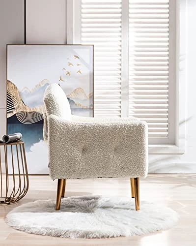 KINFFICT Modern Accent Chair, Upholstered Single Sofa Arm Chair For Living Room And Bedroom, Upholstered Comfy Armchair Chair With Solid Tapered Metal Legs, White 6 KINFFICT Modern Accent Chair, Upholstered Single Sofa Arm Chair For Living Room And Bedroom, Upholstered Comfy Armchair Chair With Solid Tapered Metal Legs, White - Image 6