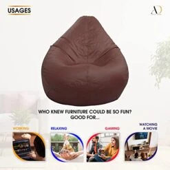 Ample Decor Leather Bean Bag Cover (No Filling), Plush Toys Storage Soft Leatherette, Water Resistant, Durable Construction Sturdy Zipper, Ideal For Teenagers, Adults – Tan Brown -Safavieh Furnitue Shop 41MTzuC58lL