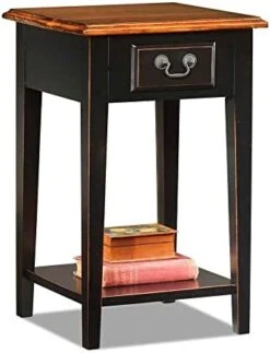 Leick Home 9017-MED One Drawer Narrow Side Table With Shelf, Hand Applied Rustic Oak Finish 10 In X 24 In X 24 In -Safavieh Furnitue Shop 41MXJZmazGL. AC