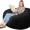 EDUJIN 4 Ft Bean Bag Chairs For Adults With Filling: 4' Large Memory Foam Filled Bean Bag Chairs For Teens,Ultra Soft Dutch Velvet Cover,Round Fluffy Lazy Sofa For Living Room - 4 Foot, Black