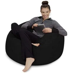 Sofa Sack - Plush, Ultra Soft Bean Bag Chair - Memory Foam Bean Bag Chair With Microsuede Cover - Stuffed Foam Filled Furniture And Accessories For Dorm Room - Black 3' -Safavieh Furnitue Shop 41MiS2zgRwL