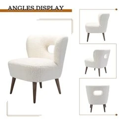 TINA'S HOME Modern Sherpa Accent Chair With Open Back & Wooden Legs, Upholstered Lamb Fleece Armless Slipper Chair, Comfy Faux Fur Cute Vanity Chair For Living Room Bedroom Office Makeup Room, Ivory -Safavieh Furnitue Shop 41MmgSeiNCL