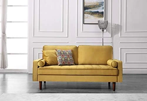 Container Furniture Direct S5459 Mid Century Modern Velvet Upholstered Tufted Living Room Sofa, 69.68" Goldenrod 10 Container Furniture Direct S5459 Mid Century Modern Velvet Upholstered Tufted Living Room Sofa, 69.68" Goldenrod - Image 10