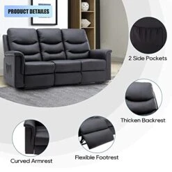 Consofa Reclining Sofa, 3 Seater Sofa Recliner With Flipped Middle Backrest, PU Leather Reclining Sofa With 2 Cup Holders And Console Slate, Manual Reclining Home Theater Seating For Living Room 10 Consofa Reclining Sofa, 3 Seater Sofa Recliner With Flipped Middle Backrest, PU Leather Reclining Sofa With 2 Cup Holders And Console Slate, Manual Reclining Home Theater Seating For Living Room -Safavieh Furnitue Shop 41Mv4m9siyL