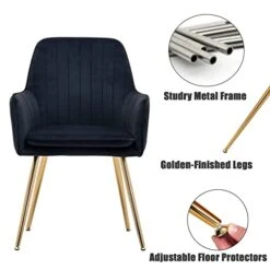 Altrobene Velvet Accent Chair, Home Office Desk Chair, Living Room Bedroom Arm Chair, Modern Dinging Chair, Girls Vanity Chair, Golden Finished, Black -Safavieh Furnitue Shop 41NDdN7yAfL