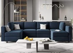 Belffin Modular Velvet Sectional Sofa With Storage Seat Oversized U Shaped Couch With Reversible Chaise Sofa Set With Ottoman Blue -Safavieh Furnitue Shop 41NMKWDFrXL. AC