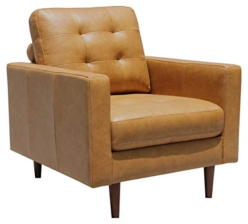 Amazon Brand – Rivet Cove Mid-Century Modern Tufted Leather Accent Chair, 32.7"W, Caramel 1 Amazon Brand – Rivet Cove Mid-Century Modern Tufted Leather Accent Chair, 32.7"W, Caramel