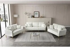 KIVENJAJA 3 Piece Living Room Furniture Set, Including 2 Accent Chair And 1 Loveseat Sofa Couch With Velvet Upholstery, Channel Tufted & 4 Pillows For Living Room Apartment, Beige -Safavieh Furnitue Shop 41Nq3NToIcL. AC