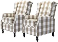 TINA'S HOME Set Of 2 Recliner Sofa Chair Fabric Upholstered For Living Room Leisure And Entertainment,Navy Checkerboard -Safavieh Furnitue Shop 41Nyw6EtuLL. AC