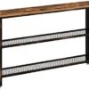 Rolanstar Console Table, Narrow Sofa Table With 2 Mesh Shelves, 47.2” Long Rustic Entryway Table With Retro Metal Frame, Entrance Table For Entryway, Hallway, Living Room, Bedroom