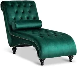 Paddie Velvet Button-Tufted Chaise Lounge Chair Leisure Sofa Chaise Chair W/Bolster Pillow, Nailhead Trim And Turned Legs For Indoor Living Room (Green) -Safavieh Furnitue Shop 41OGavQt6fL. AC