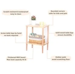 LUCKNOCK Side Table, 2-Tier Solid Wood End Table With Storage Shelf, Slim Nightstand Bedside Table For Small Spaces, Bedroom, Living Room, Entryway, Farmhouse, No-Tool Assembly. -Safavieh Furnitue Shop 41ORhLcC0IL