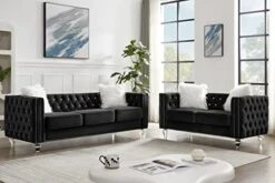 Mikibama Velvet Loveseat Sofa Couch Set For Living Room, Modern Decor Furniture Tufted Sofa Set With Nailhead Acrylic Legs And 2 Pillows For Bedroom, Hall(Grey) -Safavieh Furnitue Shop 41Ox4IoIbsL. AC