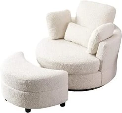GoDoco 42" W Swivel Accent Barrel Chair Set Lounge Club Big Round Sofa With 4 Pillows And Storage Ottoman For Living Room And Bedroom (Black + Chenille) -Safavieh Furnitue Shop 41P75oJDsPL. AC