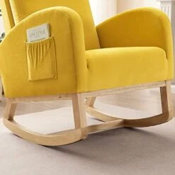 Setawix Rocking Chair For Nursery, Midcentury Modern Accent Rocker Armchair With Side Pocket, Upholstered High Back Wooden Rocking Chair For Living Room Baby Room Bedroom (Yellow - Velvet) 19 Setawix Rocking Chair For Nursery, Midcentury Modern Accent Rocker Armchair With Side Pocket, Upholstered High Back Wooden Rocking Chair For Living Room Baby Room Bedroom (Yellow - Velvet) -Safavieh Furnitue Shop 41PUckZy1KL