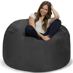 Chill Sack Bean Bag Chair: Giant 4' Memory Foam Furniture Bean Bag - Big Sofa With Soft Micro Fiber Cover - Charcoal