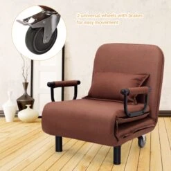 KOMFOTT Convertible Chair Bed, Tri-Fold Sofa Bed With 5-Position Adjustable Backrest & Pillow, Leisure Chaise Lounge Couch With Sturdy Steel Frame For Home & Office, Comfortable Sleeper Chair (Coffee) -Safavieh Furnitue Shop 41QGTPT0ttL