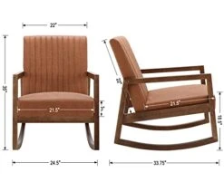 HNY Mid Century Rocking Nursery Chair With Wood Frames, Faux Leather Upholstered Farmhouse Living Room Armchair, For Living Room Bedroom, Light Brown -Safavieh Furnitue Shop 41QeUp62MfL