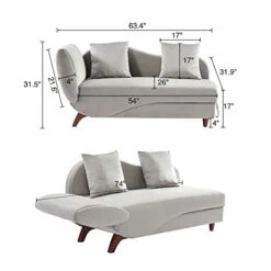 NOSGA Functional Indoor Chaise Lounge With Storage/2 Pillows And Solid Wood Legs, Modern Velvet Upholstered Sofa Recliner For Living Room Bedroom (Light Grey) -Safavieh Furnitue Shop 41Qia66NVZL