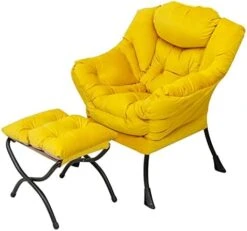 Welnow Lazy Chair With Ottoman, Modern Lounge Accent Chair With Armrests And A Side Pocket, Leisure Upholstered Sofa Chair Set, Reading Chair With Footrest For Small Space, Corner Chair, Dark Grey -Safavieh Furnitue Shop 41R7kWUn 0L. AC