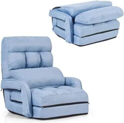 Safstar Indoor Chaise Lounge Sofa, Folding Lazy Sofa Floor Chair W/ 5-Position Adjustable Backrest Lumbar Pillow, Lounger Bed With Armrests, Without Massage Function (Blue) -Safavieh Furnitue Shop 41RF9qZMhL. AC