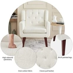 Accent Chair Button-Tufted Upholstered Living Room Chairs Comfy Reading Chair Mid Century Modern Chair With Linen Fabric Lounge Arm Chairs For Living Room Bedroom (Beige) 16 Accent Chair Button-Tufted Upholstered Living Room Chairs Comfy Reading Chair Mid Century Modern Chair With Linen Fabric Lounge Arm Chairs For Living Room Bedroom (Beige) -Safavieh Furnitue Shop 41RGPrDxPIL