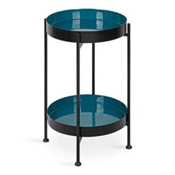 Kate And Laurel Nira Two-Tiered Mid-Century Side Table, 15" X 15" X 24", Teal And Black, Chic Modern End Table For Storage And Decor