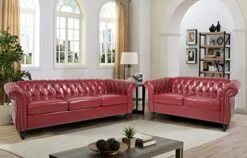 RARZOE 3 Pieces Living Room Furniture Sofa Sets,Modern Faux Leather Chesterfield Sofa&Chesterfield Club Chair&Chesterfield Loveseat Sofas Set With Nailhead Trim Scroll Arms For Living Room,Burgundy -Safavieh Furnitue Shop 41RTJRXiu5L