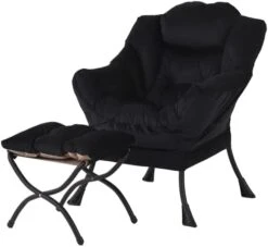 Welnow Lazy Chair With Ottoman, Modern Lounge Accent Chair With Armrests And A Side Pocket, Leisure Upholstered Sofa Chair Set, Reading Chair With Footrest For Small Space, Corner Chair, Dark Grey -Safavieh Furnitue Shop 41RTo cMSUL. AC