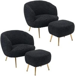 DUOMAY Modern Accent Chair With Ottoman, Sherpa Upholstered Barrel Chair With Footrest, Comfy Lounge Chair Single Sofa Armchair Club Chair For Living Room Bedroom Office, White -Safavieh Furnitue Shop 41RVwgX4zJL. AC