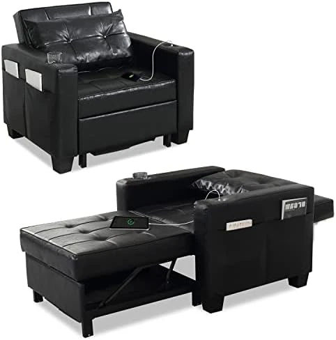 DURASPACE Futon Sofa Bed, 3 In 1 Convertible Sofa Chair Bed, Adjustable Backrest Chair, Chaise Lounge With USB Ports, Cup Holder, Side Pocket, Storage Box For Living Room (Dark Gray Linen) 6 DURASPACE Futon Sofa Bed, 3 In 1 Convertible Sofa Chair Bed, Adjustable Backrest Chair, Chaise Lounge With USB Ports, Cup Holder, Side Pocket, Storage Box For Living Room (Dark Gray Linen) - Image 6