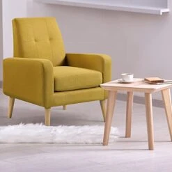 Funkeen Modern Accent Chairs Set Of 2 Living Room Arm Chairs Comfy Upholstered Fabric Chair With Arms Button Tufted Single Sofa Chair For Bedroom Dorm Apartment Office Small Spaces Mustard Yellow -Safavieh Furnitue Shop 41Rs4yl7dqL