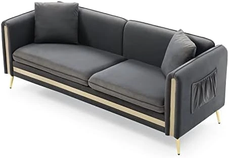 Homtique 77 Inch Upholstered Velvet Sofa Couch, Modern Sofa For Living Room With Side Pocket And 2 Pillows, Gold Metal Legs Decor Couches Furniture For Apartment/Office (Black) 6 Homtique 77 Inch Upholstered Velvet Sofa Couch, Modern Sofa For Living Room With Side Pocket And 2 Pillows, Gold Metal Legs Decor Couches Furniture For Apartment/Office (Black) - Image 6