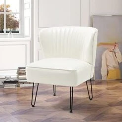 HULALA HOME Faux Leather Accent Chairs Set Of 2 With Metal Base, Mid Century Modern Living Room Chairs, Comfy Upholstered Armless Side Chairs For Bedroom, Camel -Safavieh Furnitue Shop 41S6oUMNNrL. AC