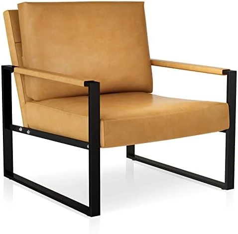Recaceik Mid-Century Modern Leather Accent Chair, Upholstered PU Leather Chair, Lounge Living Room Chair With Metal Frame, Comfy Reading Armless Chair Home Furniture, Coffee 15 Recaceik Mid-Century Modern Leather Accent Chair, Upholstered PU Leather Chair, Lounge Living Room Chair With Metal Frame, Comfy Reading Armless Chair Home Furniture, Coffee - Image 15