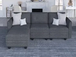 LLappuil Modular Sectional Sofa With Reversible Chaise U Shaped Sectional Storage Couch With Ottoman For Living Room, Denim Blue -Safavieh Furnitue Shop 41SJWMMAfxL. AC