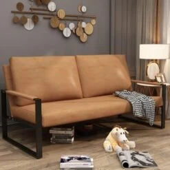 AWQM PU Leather Love Seats Sofa, 45" Mini Upholstered Couch For Small Space, Modern Accent Chair With Armrest And Removable Cushions, 2-Seater Lounge For Living Room, Bedroom, Office (Brown) 20 AWQM PU Leather Love Seats Sofa, 45" Mini Upholstered Couch For Small Space, Modern Accent Chair With Armrest And Removable Cushions, 2-Seater Lounge For Living Room, Bedroom, Office (Brown) -Safavieh Furnitue Shop 41Sc4iB L. AC