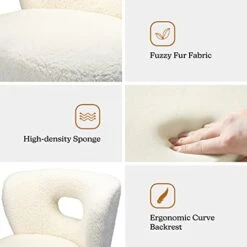 TINA'S HOME Modern Sherpa Accent Chair With Open Back & Wooden Legs, Upholstered Lamb Fleece Armless Slipper Chair, Comfy Faux Fur Cute Vanity Chair For Living Room Bedroom Office Makeup Room, Ivory -Safavieh Furnitue Shop 41Ssbi93xDL