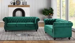 Container Furniture Direct Feinstein Modern Velvet Chesterfield Couches For Living Room With Nailheads, Diamond Tufting & Durable Metal Frame, Loveseat, Sofa, Dark Blue -Safavieh Furnitue Shop 41SurBoWoqL. AC