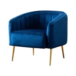 LSSPAID Velvet Accent Chair, Fabric Upholstered Accent Chairs For Living Room, Golden Metal Legs Armchairs, Navy Blue, Set Of 1