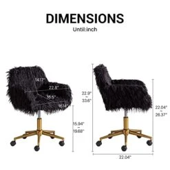 KCC Fluffy Office Desk Chair, Faux Fur Modern Swivel Armchair With Wheels, Soft Comfy Fuzzy Elegant Accent Makeup Vanity Chairs For Women Girls, Home Living Dressing Room Bedroom, Black -Safavieh Furnitue Shop 41T03Zs2X9L
