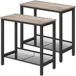 HOOBRO Side Tables, Set Of 2 Narrow Nightstands, Industrial End Table With Flat Or Slant Adjustable Mesh Shelf For Small Spaces, Stable Metal Frame And Easy Assembly, Rustic Brown And Black BF24BZ01 -Safavieh Furnitue Shop 41T0YeMtzcL. AC