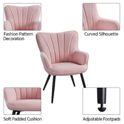 Yaheetech Accent Chair, Modern And Elegant Armchair, Linen Fabric Living Room Chair With Mental Legs And High Back For Living Room Bedroom Office Waiting Room, Pink -Safavieh Furnitue Shop 41T3fUheM0S