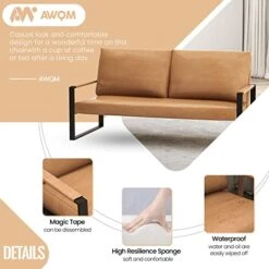 AWQM PU Leather Love Seats Sofa, 45" Mini Upholstered Couch For Small Space, Modern Accent Chair With Armrest And Removable Cushions, 2-Seater Lounge For Living Room, Bedroom, Office (Brown) 17 AWQM PU Leather Love Seats Sofa, 45" Mini Upholstered Couch For Small Space, Modern Accent Chair With Armrest And Removable Cushions, 2-Seater Lounge For Living Room, Bedroom, Office (Brown) -Safavieh Furnitue Shop 41TH8ewbp1L