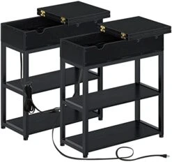 Rolanstar End Table With Charging Station, Narrow Nightstand, Flip Top Side Table With USB Ports And Storage Shelves For Small Spaces, Living Room, Bedroom (Rustic Brown) -Safavieh Furnitue Shop 41TL5a9HtiL. AC