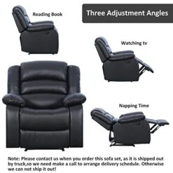 ANJ 2PC Bonded Leather Reclining Sofa Couch Set, Upholstered Recliner Sofa, Manual Recliners Furniture, Home Theater Seating For Living Room (Black, 1+3 Seat) -Safavieh Furnitue Shop 41TTaM7Yf3L