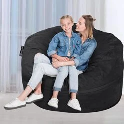 Anuwaa Bean Bag Chair Cover - Soft Suede Fabric Bean Bag Cover, Washable Lazy Sofa Bed Cover, Sack Bean Bag Chair For Adults And Teens, Living Room Furniture, 4ft Black(Cover Only, No Filler) -Safavieh Furnitue Shop 41TWcVDnqhL