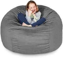 Lumaland Luxurious Giant 7ft Bean Bag Chair With Microsuede Cover - Ultra Soft, Foam Filling, Washable Jumbo Bean Bag Sofa For Kids, Teenagers, Adults - Sack Chair For Dorm, Family Room - Dark Grey -Safavieh Furnitue Shop 41TWrru2v4L. AC